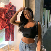 Trim Sleeveless Cowl Neck Halter Crop Top - Black