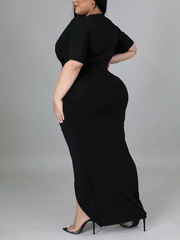 Vestido largo de color liso con escote en V