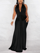 Halter Backless Ruched Maxi Dress