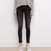 Skinny Jeans mit Cut-Outs und hoher Taille im Used-Look - Schwarz