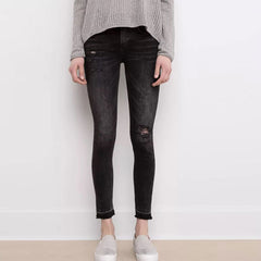 Skinny Jeans mit Cut-Outs und hoher Taille im Used-Look - Schwarz