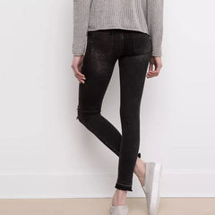 Skinny Jeans mit Cut-Outs und hoher Taille im Used-Look - Schwarz
