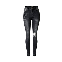 Skinny Jeans mit Cut-Outs und hoher Taille im Used-Look - Schwarz