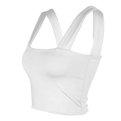 Square Neck Suspender Strap Crop Tank Top - White