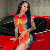 Einzigartiges ärmelloses Minikleid mit Rundhalsausschnitt und Thermo-Body-Print - Rot