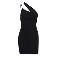 Einzigartiges, figurbetontes Party-Minikleid mit One-Shoulder-Ausschnitt - Schwarz