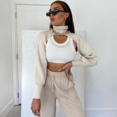 Unique Turtleneck Long Sleeve Crop Pullover Sweater - White