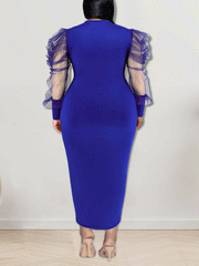 Vestido largo con mangas de malla lisa