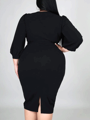 Vestido midi liso con escote en V profundo y abertura