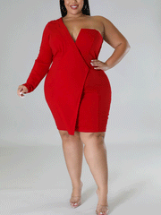 Einfarbiges Minikleid mit One-Shoulder-Träger
