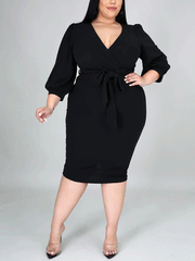 Vestido midi liso con escote en V profundo y abertura