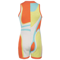 Strick-Spielanzug mit Farbblock, Knopfleiste und V-Ausschnitt - Mehrfarbig