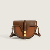 Vintage Golden Flap Front Buckled Saddle Bag - Coffee