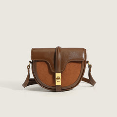 Vintage Golden Flap Front Buckled Saddle Bag - Coffee