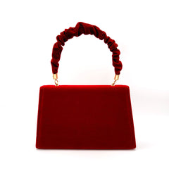 Vintage Faux Suede Foldover Flower Trim Ruched Handle Clutch Bag - Red