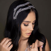 Diadema con capas adornada con motivo de hojas de diamantes de imitación vintage - Plateado