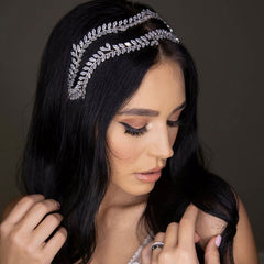 Diadema con capas adornada con motivo de hojas de diamantes de imitación vintage - Plateado