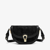 Vintage Suede Argyle Pattern Crossbody Saddle Bag - Black