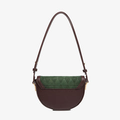 Vintage Suede Argyle Pattern Crossbody Saddle Bag - Green