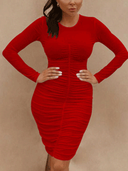 Vestido mini fruncido con cuello redondo