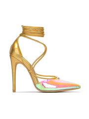 Tacones con cordones iridiscentes transparentes