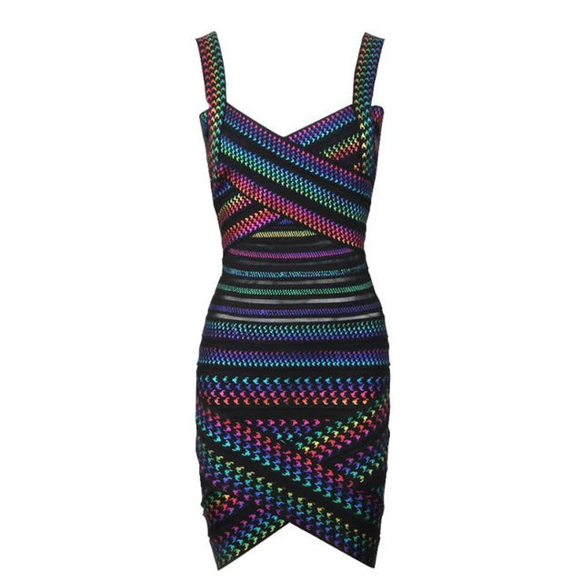 Elegant Bandage Dress Women Sexy Spaghetti Strap Clothing Club Party Mini Backless Dress