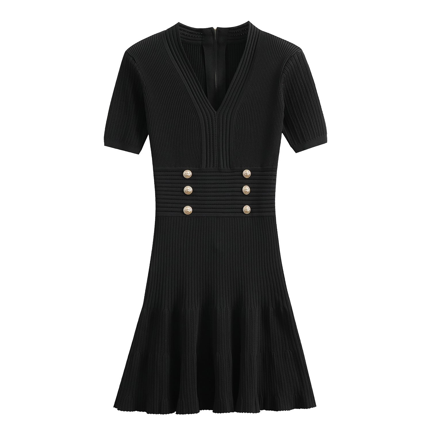 V-neck waist cinched knitted dress for children with a high-end feel, zipper slimming, hip hugging fishtail skirt