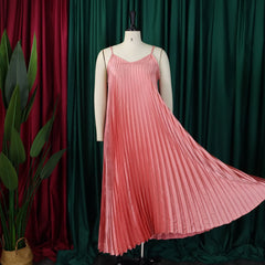 Sexy Spaghetti Strap Dresses Pleated V Neck Sleeveless Loose Straight Ankle Length Elegant Evening Night Party Dress