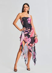 Slim slim dress printed backless sexy irregular tube top skirt