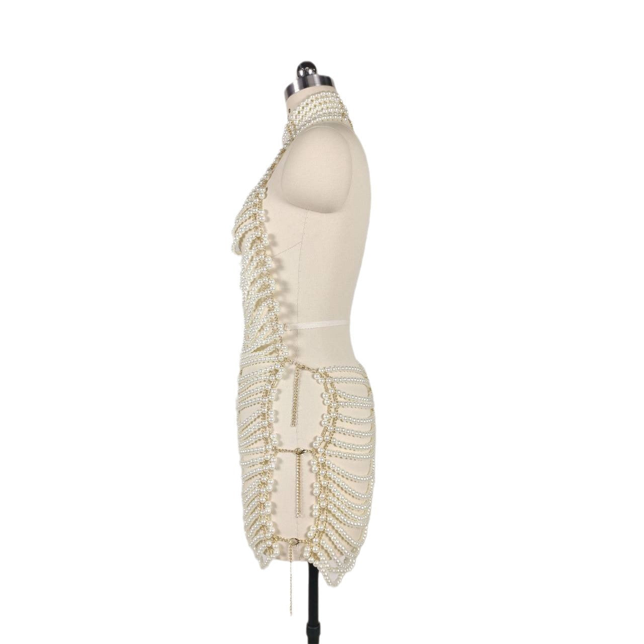 Beaded sexy backless hollowed out neckline dress, banquet party performance dress