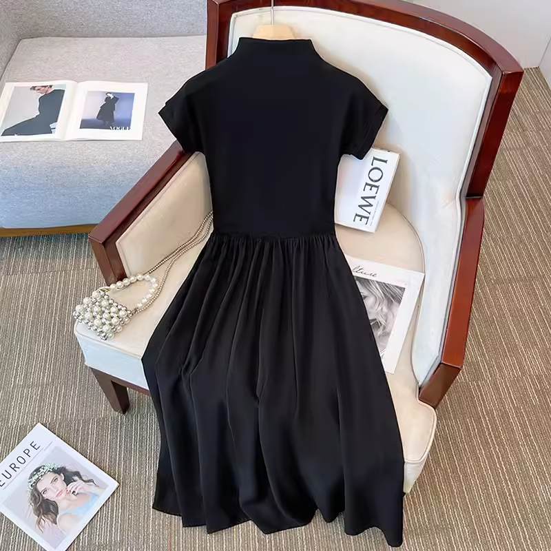 little black dress half turtleneck A-line skirt summer