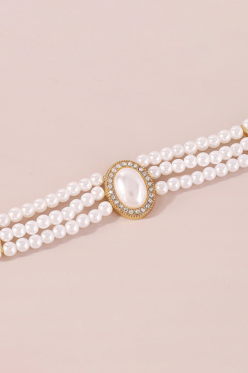 Elegant Layered Pearl Rhinestone Alloy Necklace