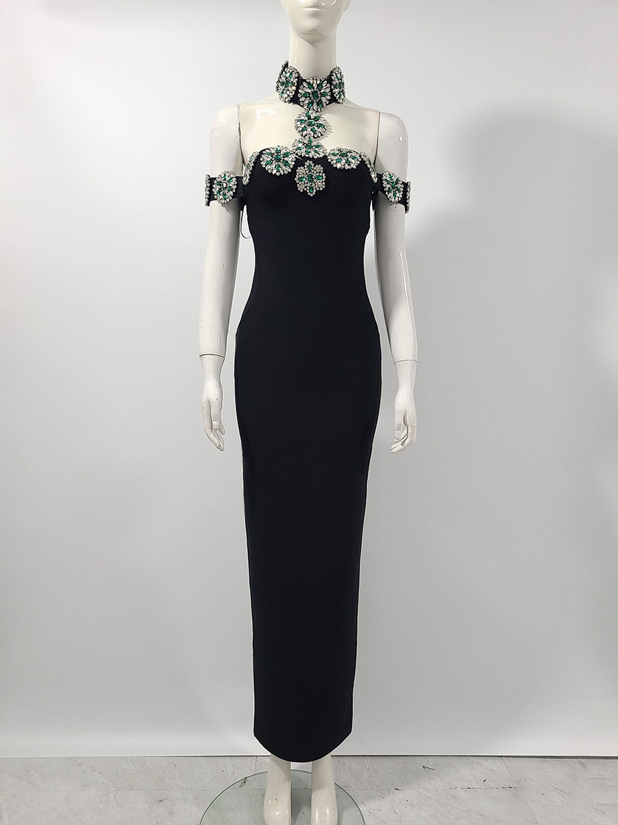Bandage dress rhinestone flower long dress red carpet dress