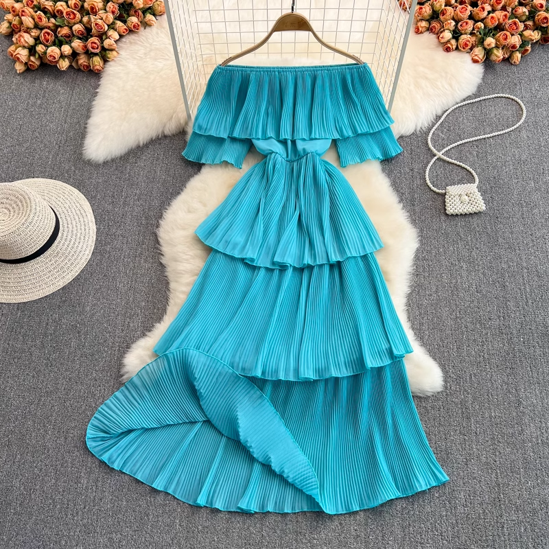 Off-the-shoulder strapless sweet ruffle maxi dress