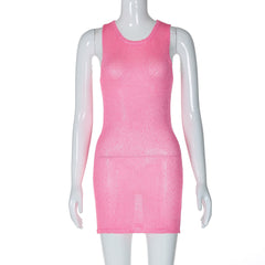 sexy slim fit round neck sleeveless woolen dress