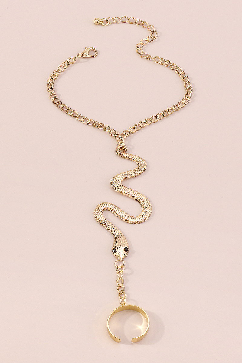 Fashionable Alloy Snake Shape Finger Linked Bracelet - Gold