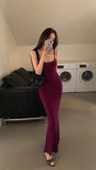 Pure Color Spaghetti Straps Long Maxi dress