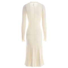 Early Fall Luxury Brief Gentle Beige Color Midi Knitting Dress Quality Buttons Strongly Elastic
