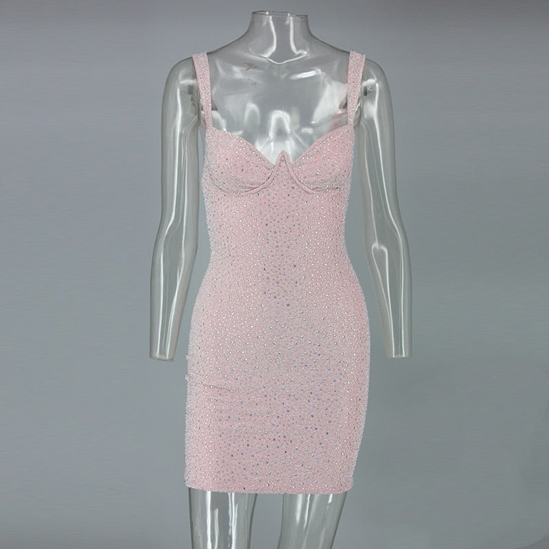 Diamond Reflective Party Dress Women Mini Strapless Backless Sexy Dress Elegant Bodycon Dresses Vestidos