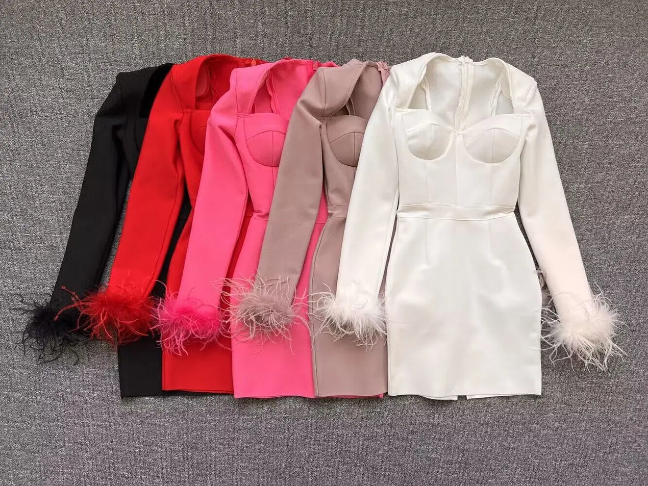 Black White Red Pink Blue Dusty Pink Bandage Feathers Dress
