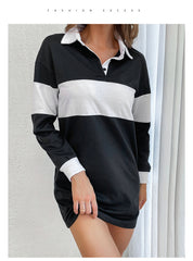 stitching sweater dress colorblock autumn and winter slim dress
