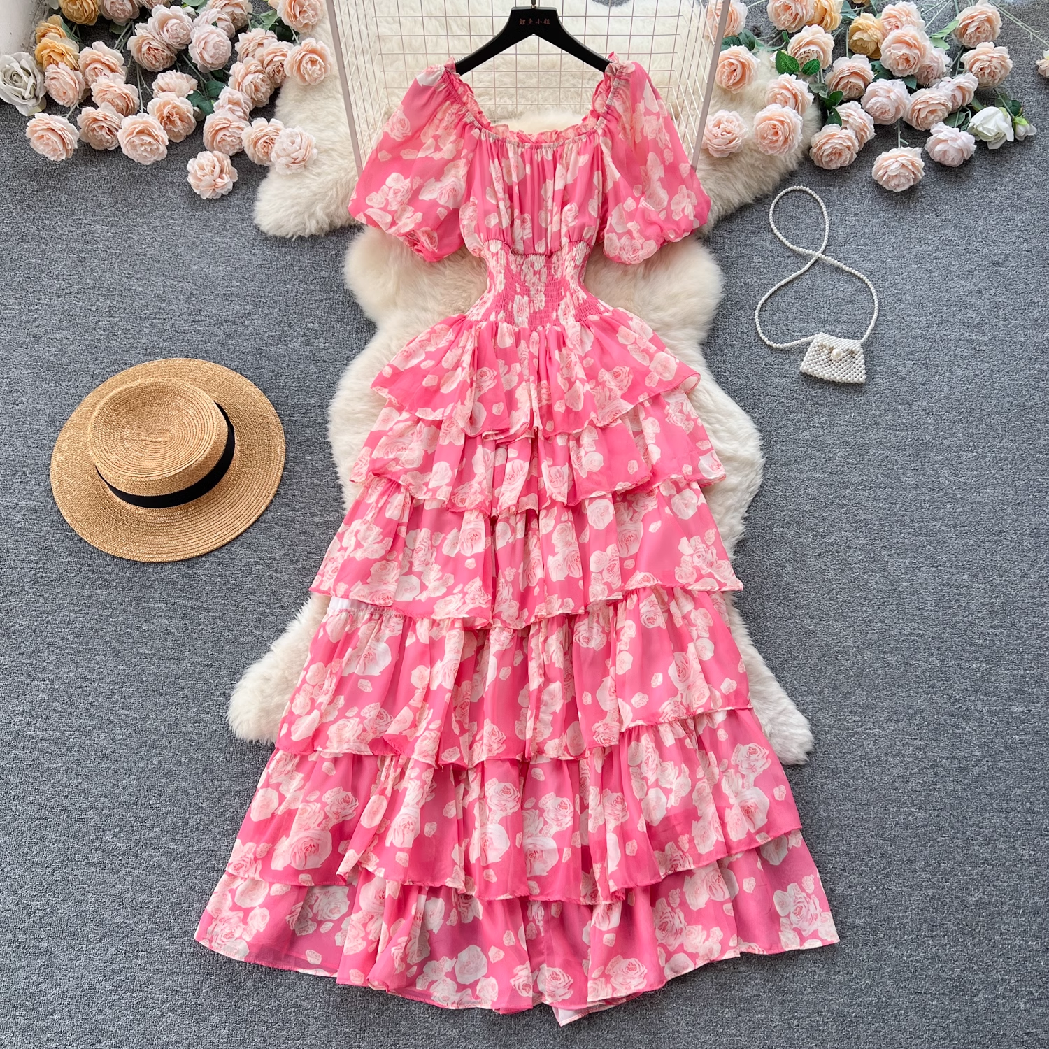 Vestido floral de verano para mujer con mangas abullonadas