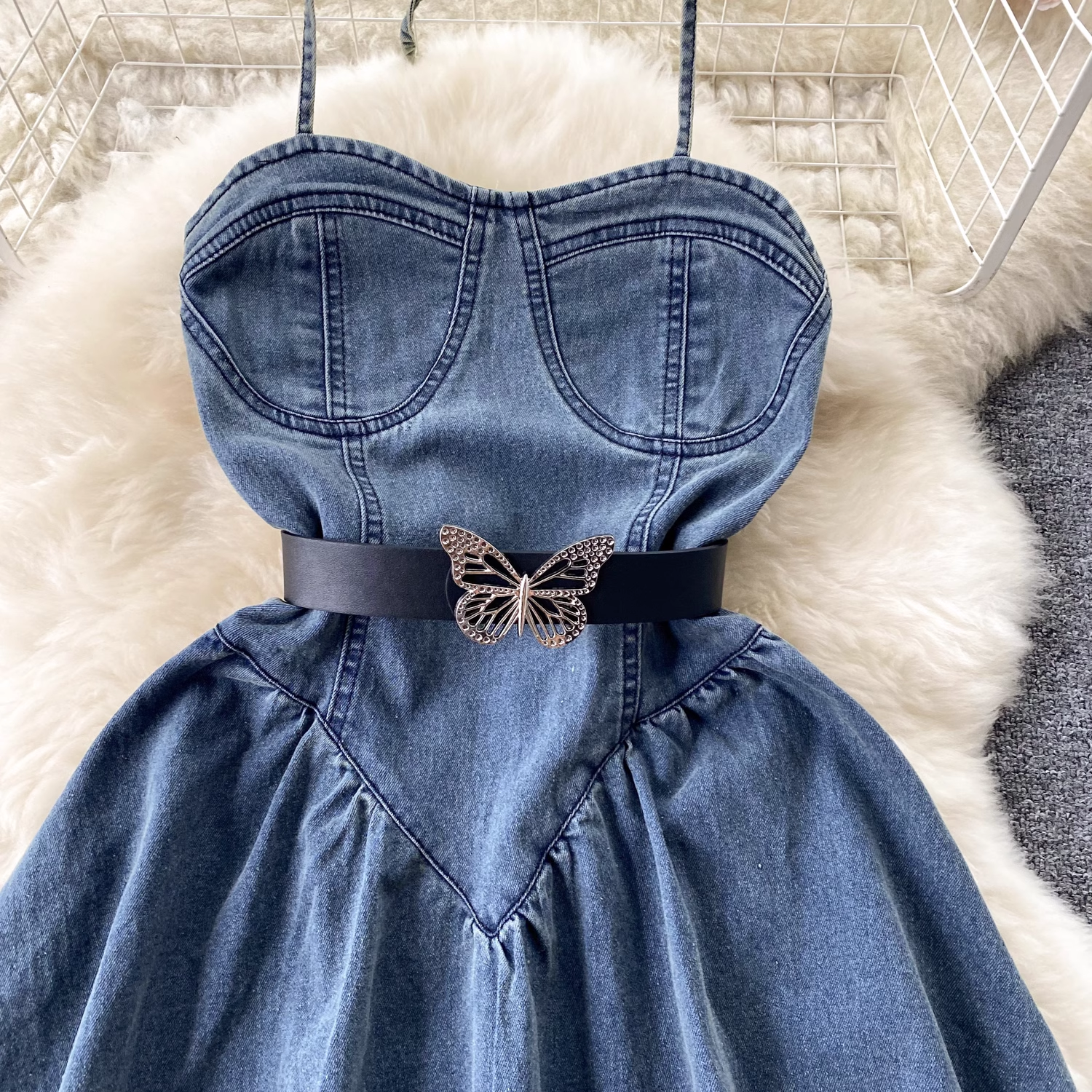 Women's summer strappy denim dress