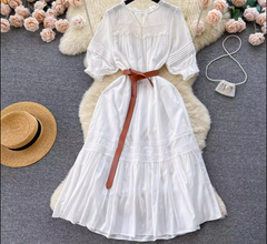Puff sleeve hollow embroidery sweet summer dress
