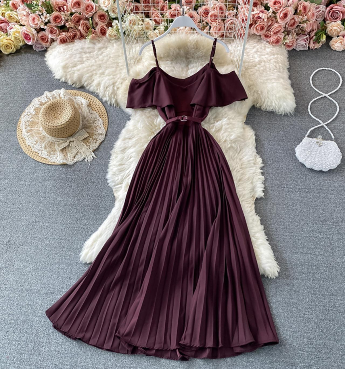 Cute A line dress off shoulder dress maxi dress