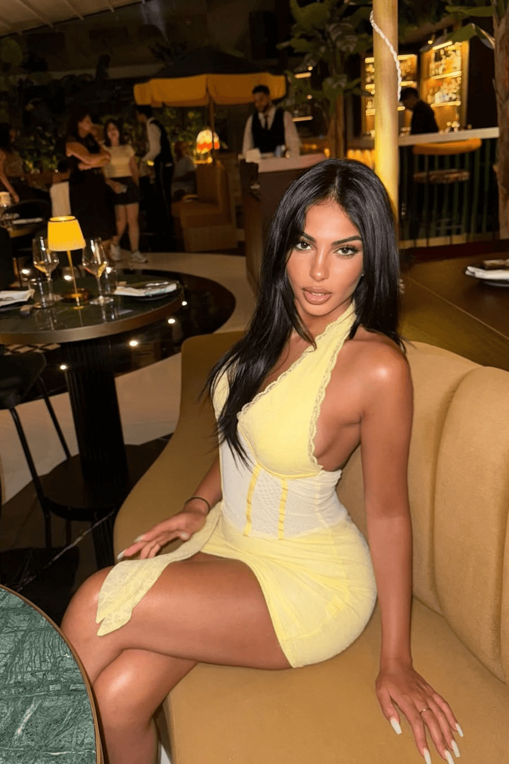 Deep V Neck Corset Cutout Bodycon Streamer Mini Dresses - Yellow
