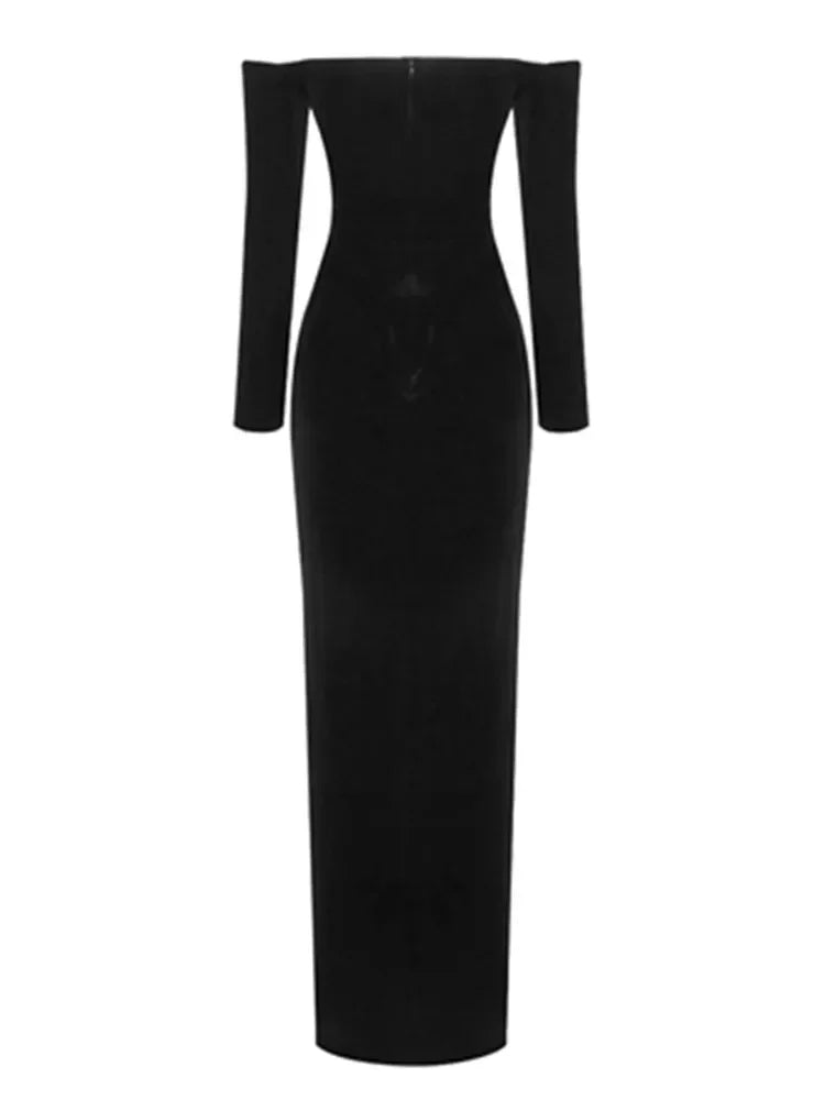 Black long sleeved lace lace velvet dress, European and American women's clothing, high-end dress, long skirt