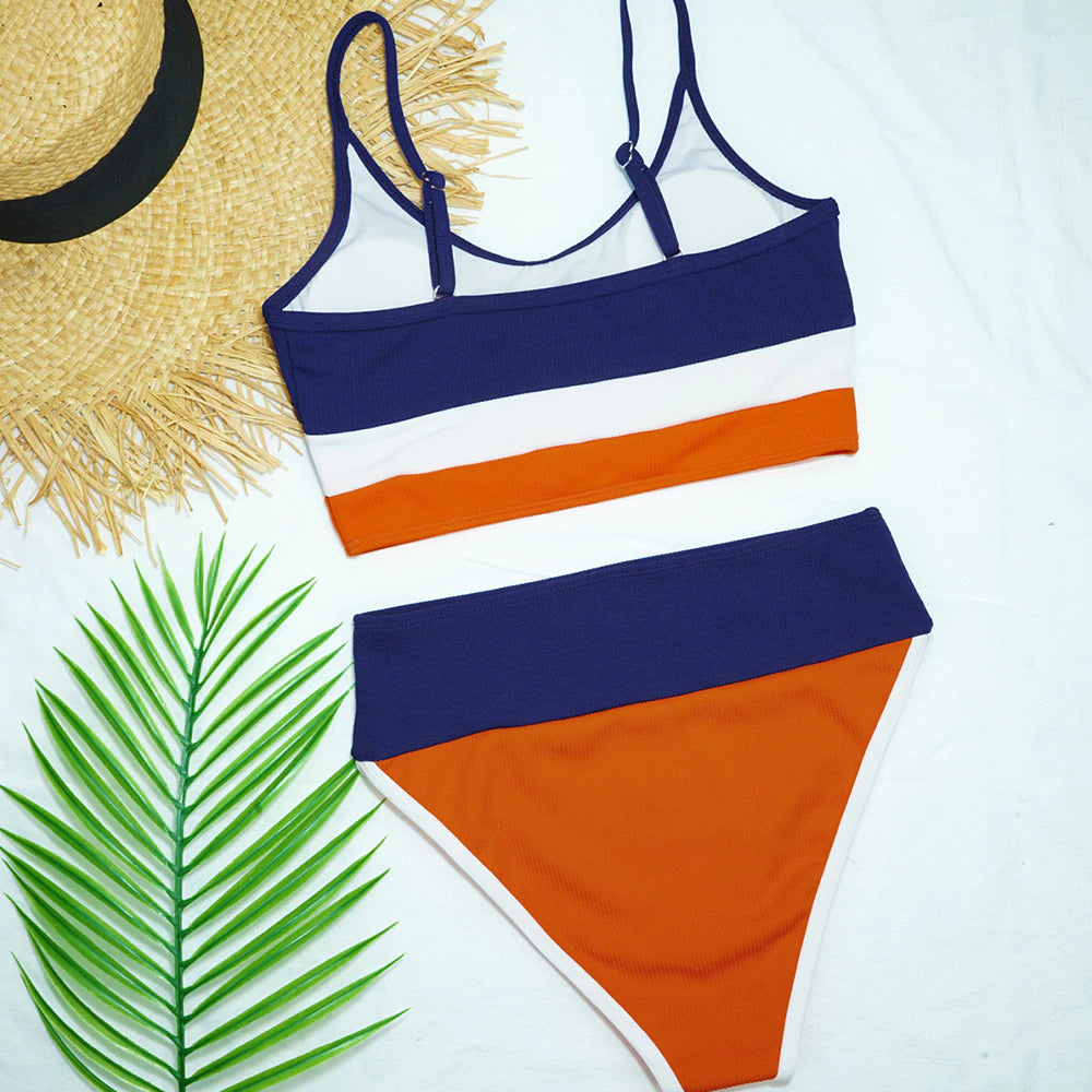 Zweiteiliges Bandeau-Bikini-Set mit hoher Taille