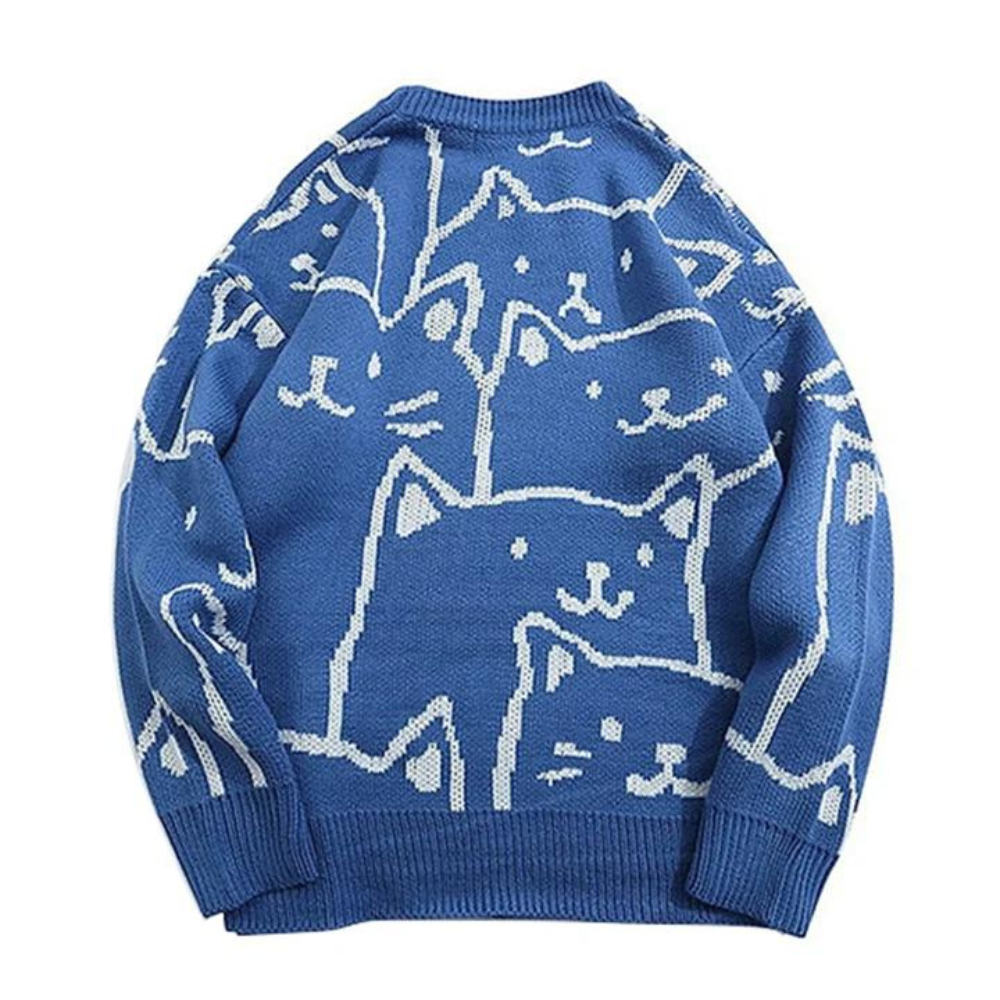 Suéter moderno con dibujos de pareja de gatos