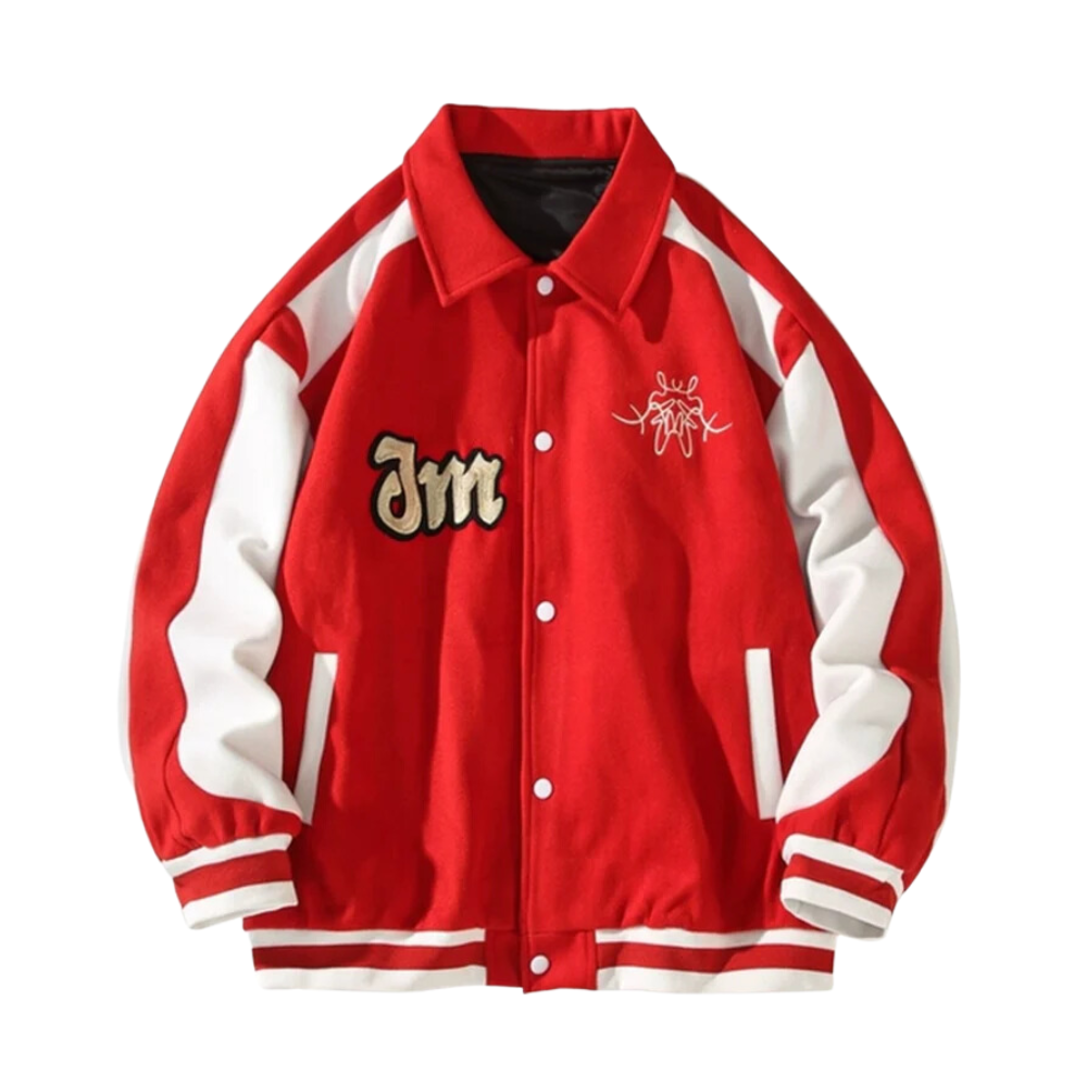 Chaqueta con hombros caídos y bordado en contraste